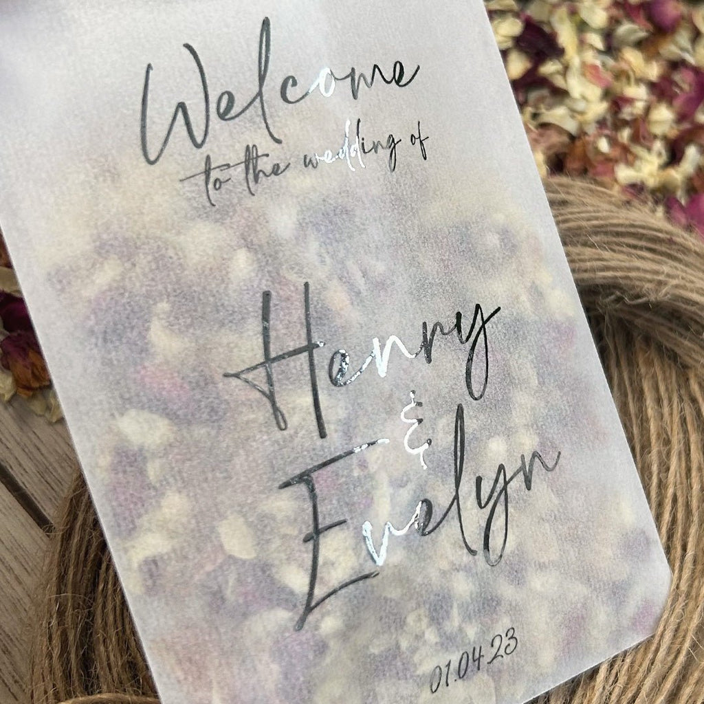 Personalised Foiled Glassine Confetti Packets - Welcome Design 4 - Confetti Bee