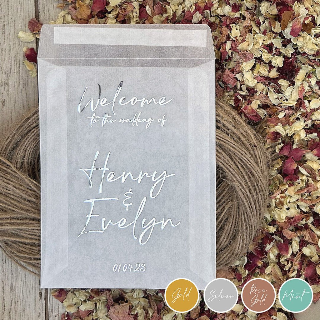 Personalised Foiled Glassine Confetti Packets - Welcome Design 4 - Confetti Bee