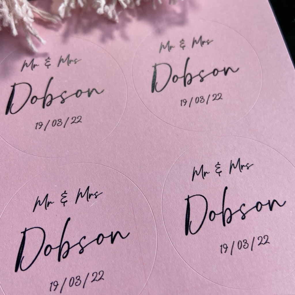 Pink Personalised Stickers - Mr & Mrs Design 1 - Confetti Bee