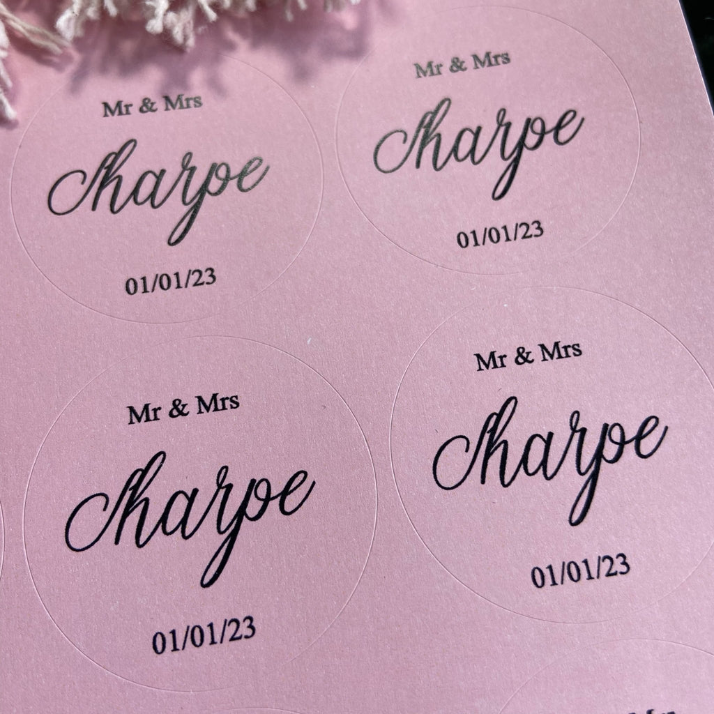 Pink Personalised Stickers - Mr & Mrs Design 2 - Confetti Bee