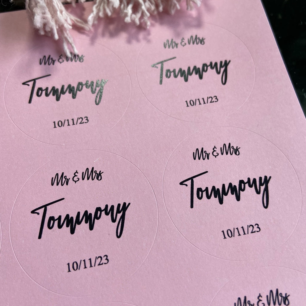 Pink Personalised Stickers - Mr & Mrs Design 3 - Confetti Bee