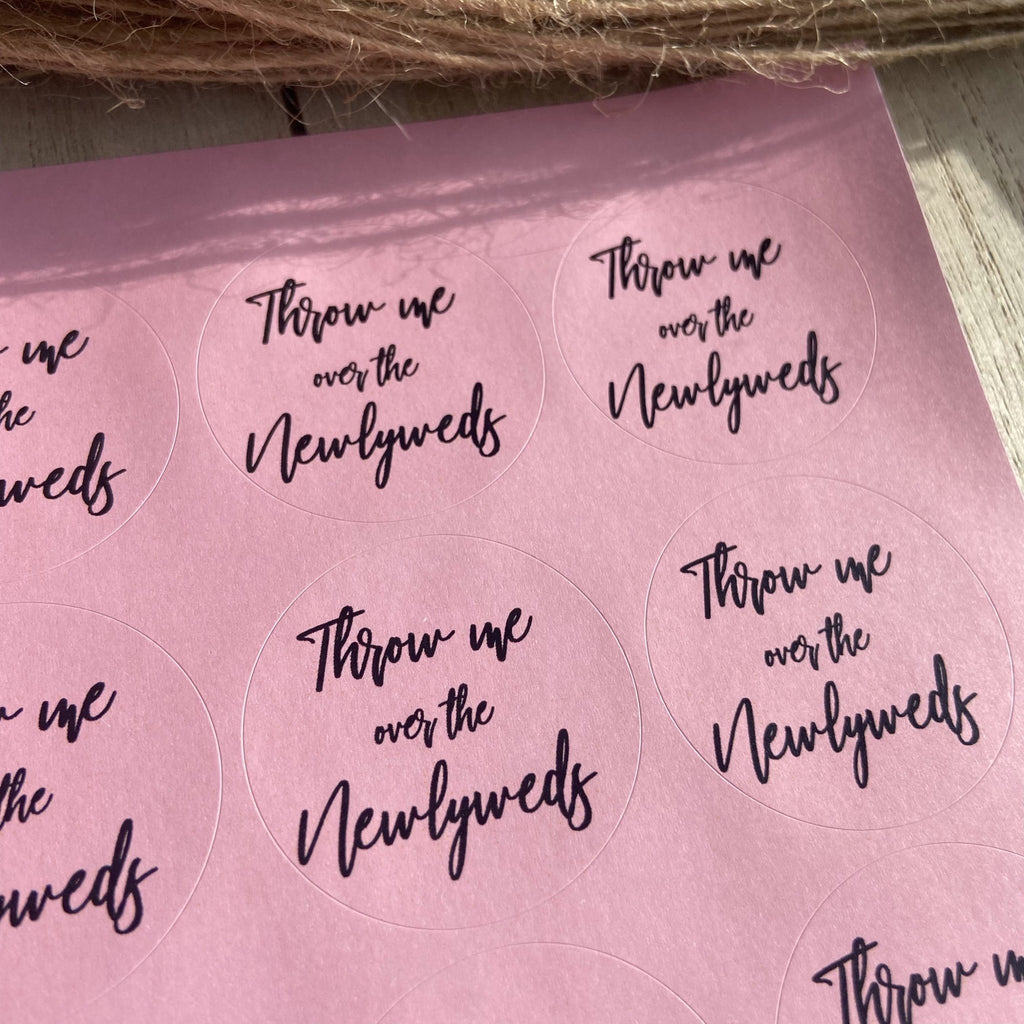 Pink Stickers - Throw Me Over The Newlyweds Design 1 - Confetti Bee