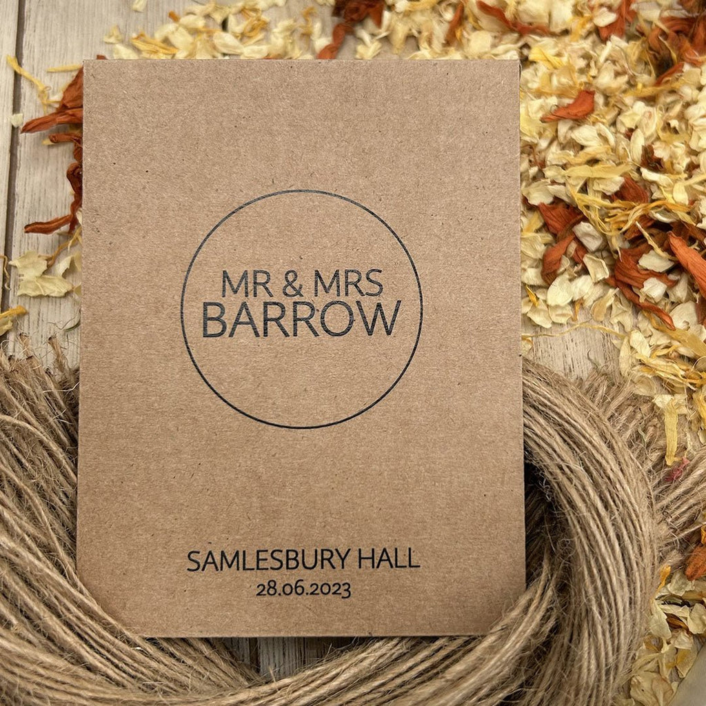 Pre Filled Kraft Brown Personalised Confetti Packets - Confetti Bee