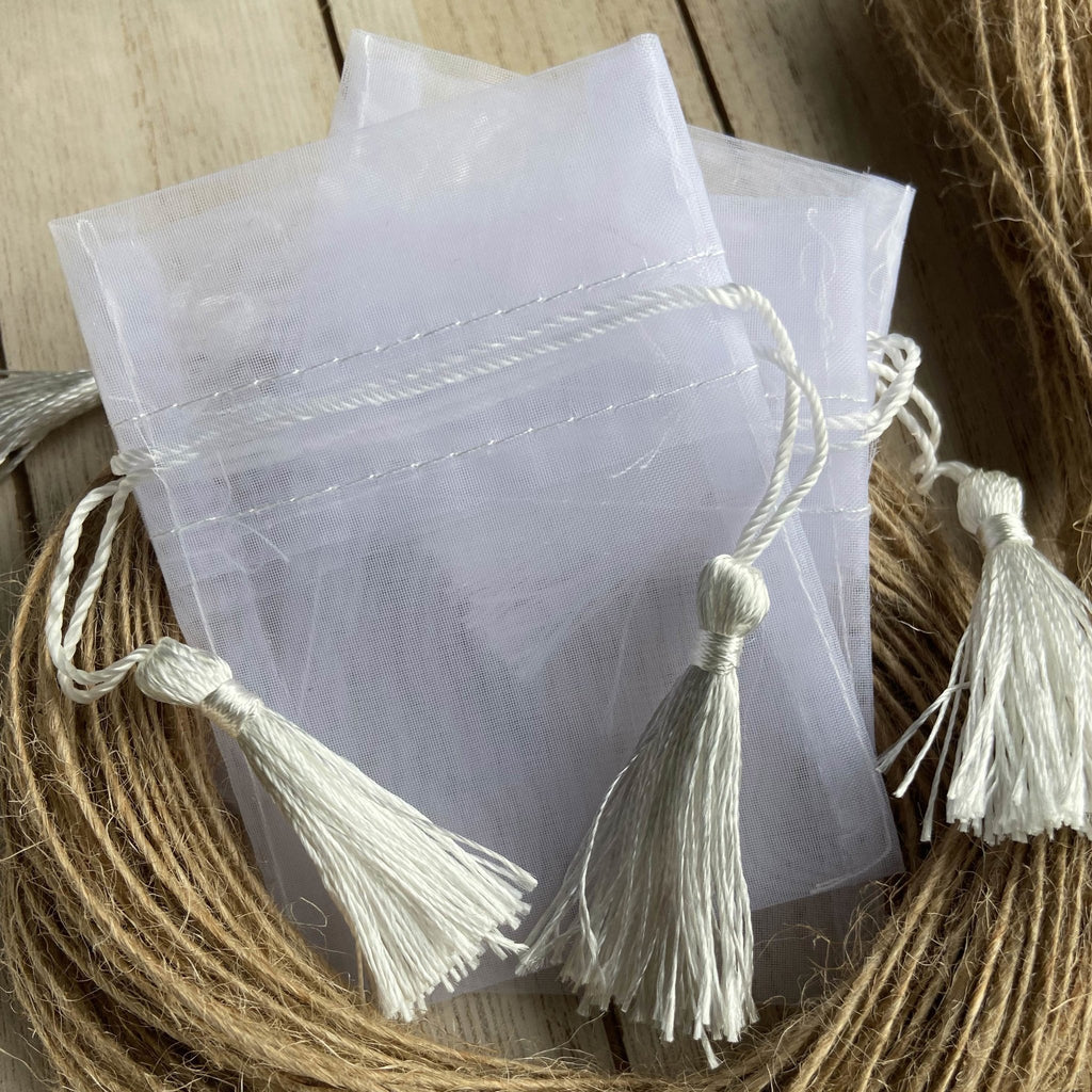 White Confetti Tassel Organza Bag - Confetti Bee